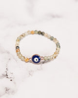 Prehnite Slim Bracelet with Evil Eye Charm