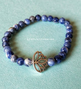 Lapis Lazuli Slim Bracelet with Lotus Charm