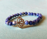 Lapis Lazuli Slim Bracelet with Lotus Charm