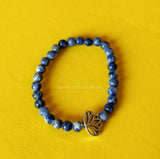 Lapis Lazuli Slim Bracelet with Lotus Charm