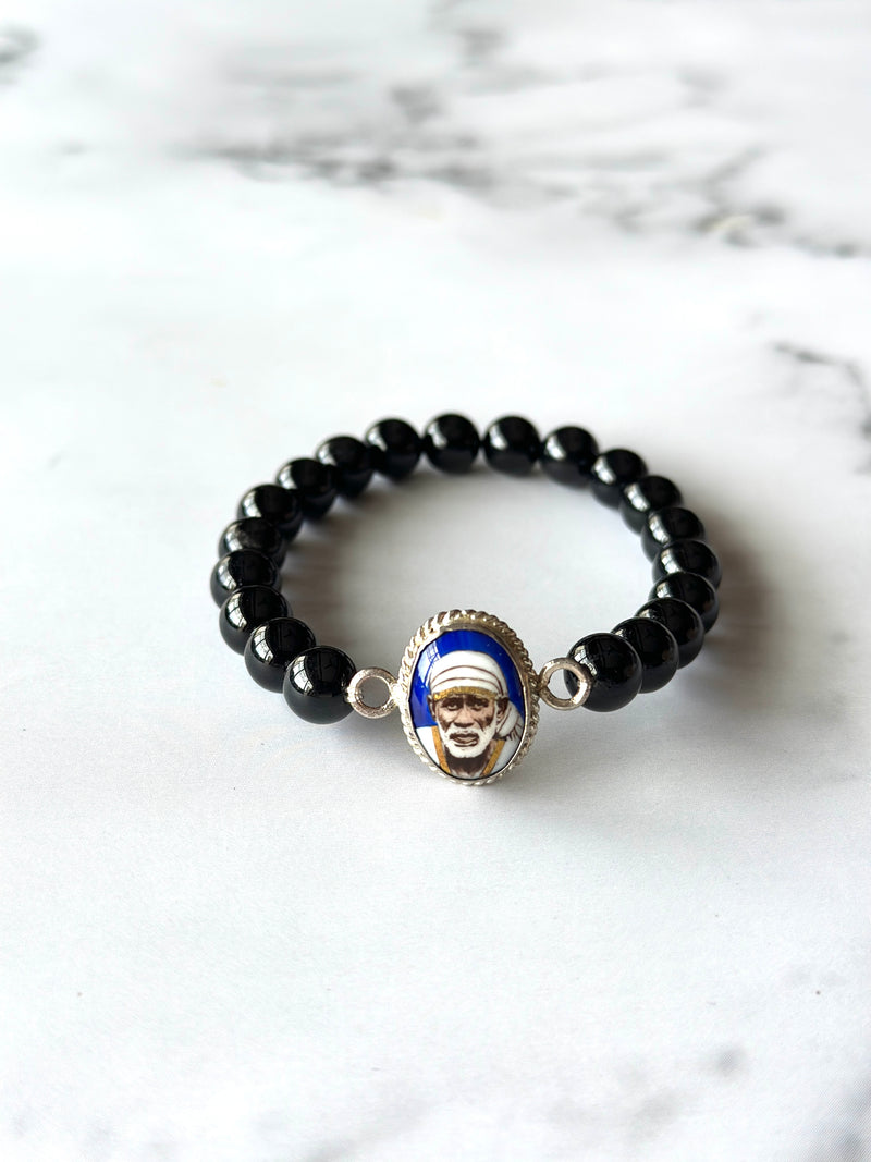 Black Tourmaline Bracelet with Silver Sai Baba Charm