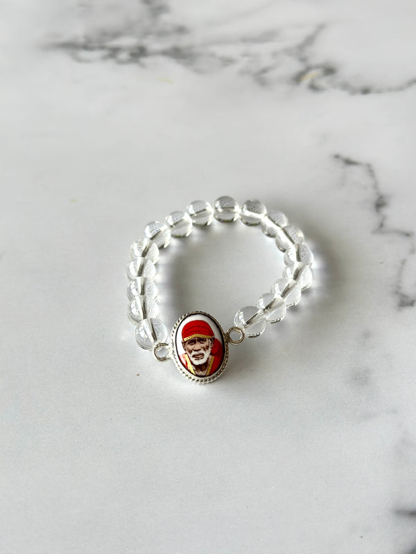 Clear Quartz Bracelet  Sai Baba Charm
