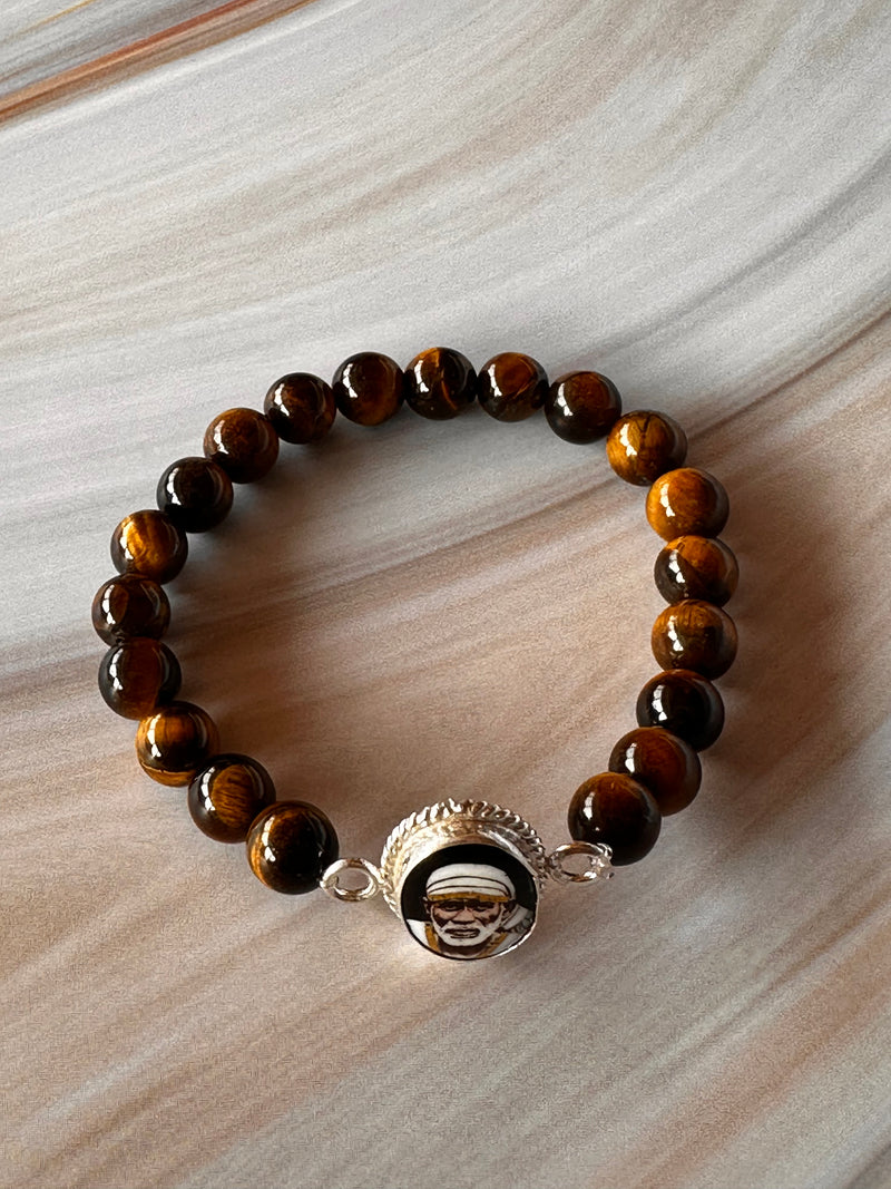 Tiger's Eye Bracelet with a Silver Sai Baba Charm