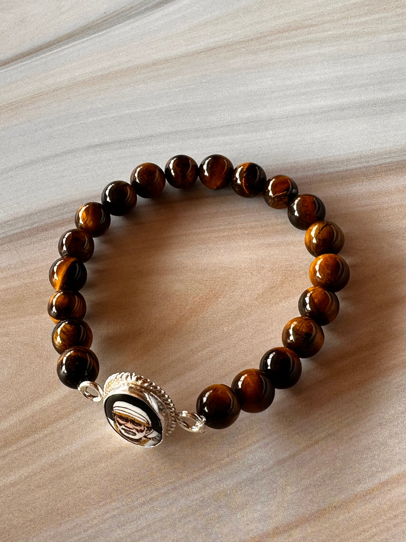 Tiger's Eye Bracelet with a Silver Sai Baba Charm