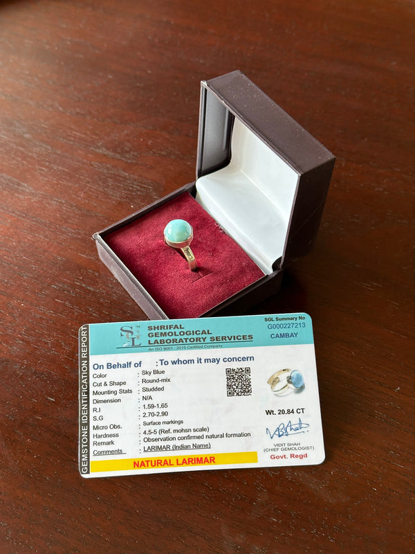 Larimar Silver Ring (Certified)