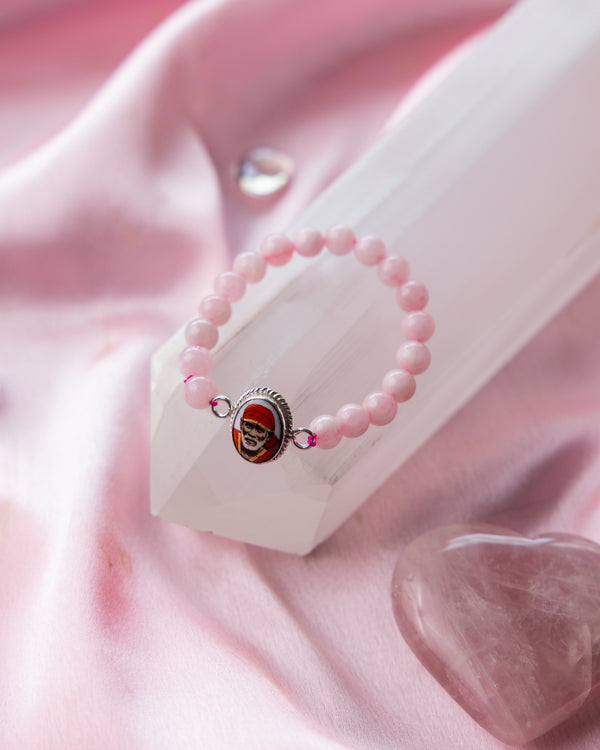 Rose Quartz Bracelet with a Silver Sai Baba Charm