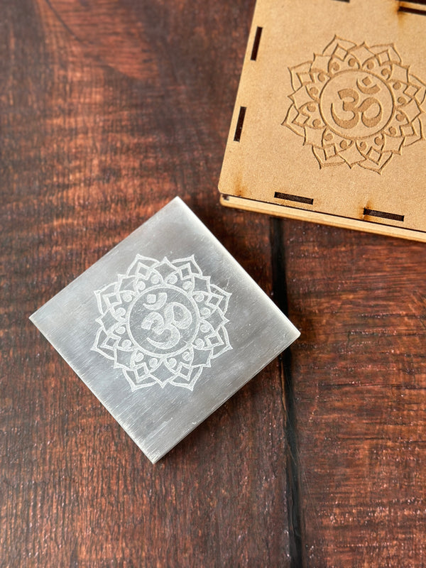 Selenite Charging Plate with Om