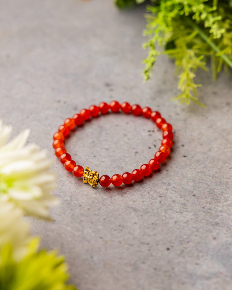 Carnelian Slim Bracelet with Ganesha Charm