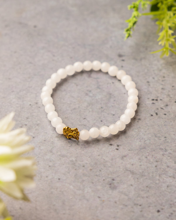 Rose Quartz Slim Bracelet with Ganesha Charm