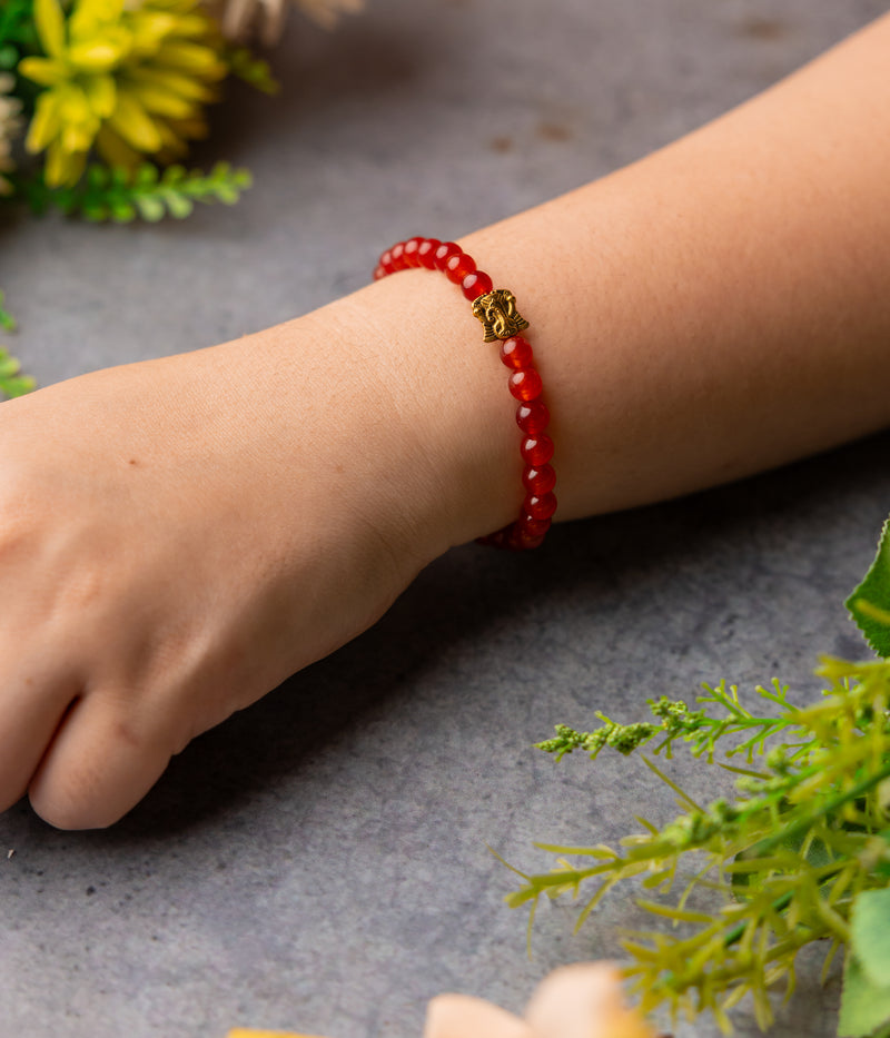 Carnelian Slim Bracelet with Ganesha Charm