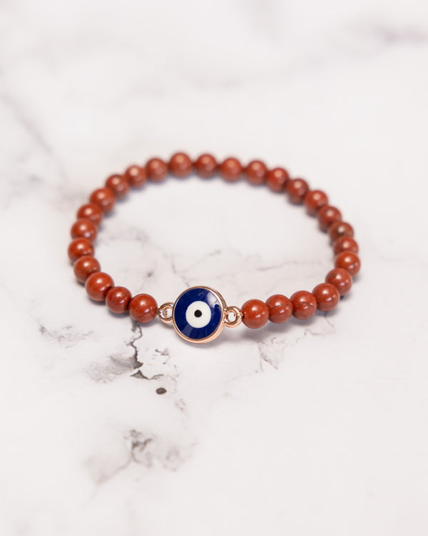 Red Jasper Slim Bracelet with Evil Eye Charm