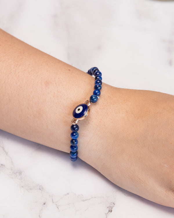 Blue Kyanite Slim Bracelet with Evil Eye Charm