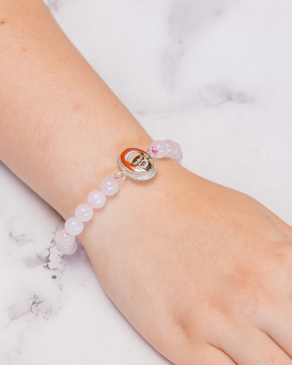 Rose Quartz Bracelet with a Silver Sai Baba Charm