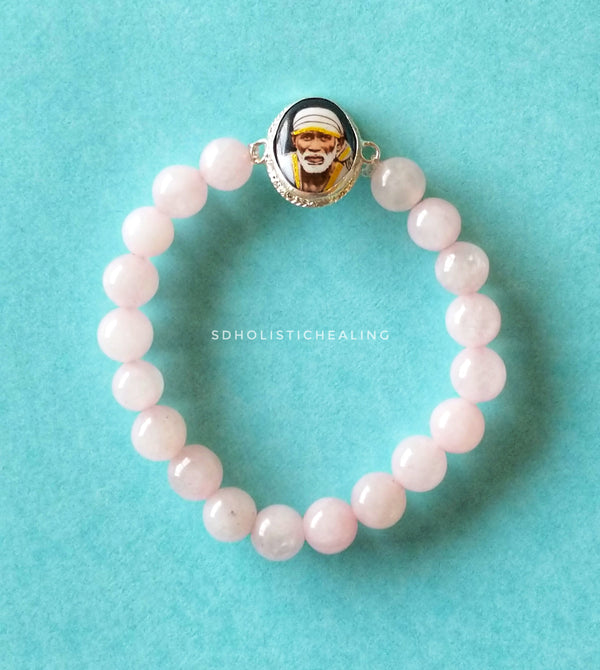 Rose Quartz Bracelet with a Silver Sai Baba Charm