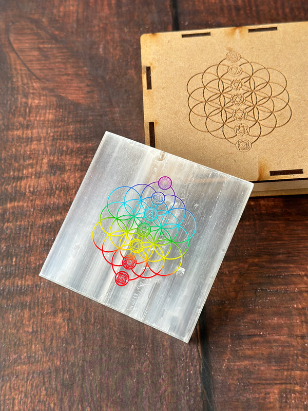 Selenite Charging Plate with Seven Chakra