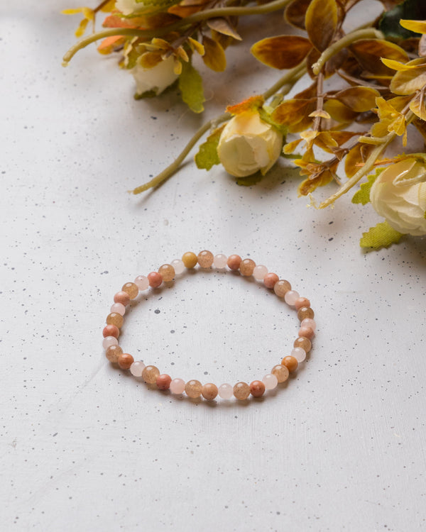 Rose Quartz, Strawberry Quartz And Rhodocrosite Skinny Bracelet 4mm