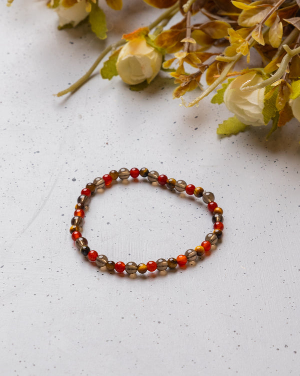 Carnelian, Smoky Quartz And Tiger's Eye Skinny Bracelet 4mm