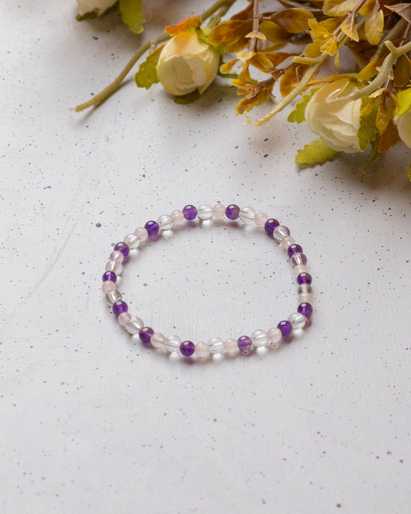 Amethyst, Clear Quartz And Rose Quartz Skinny Bracelet 4mm