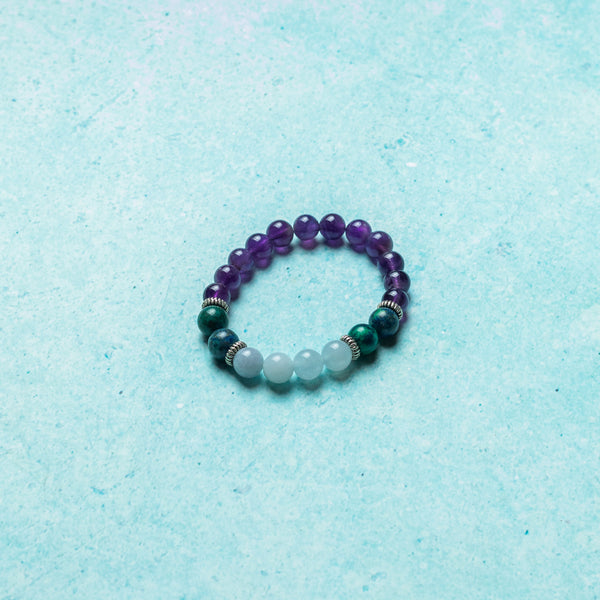 Amethyst , Chrysocolla and Aquamarine Bracelet