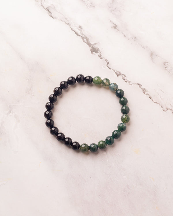 Green Moss Agate and Black Onyx Men's Bracelet