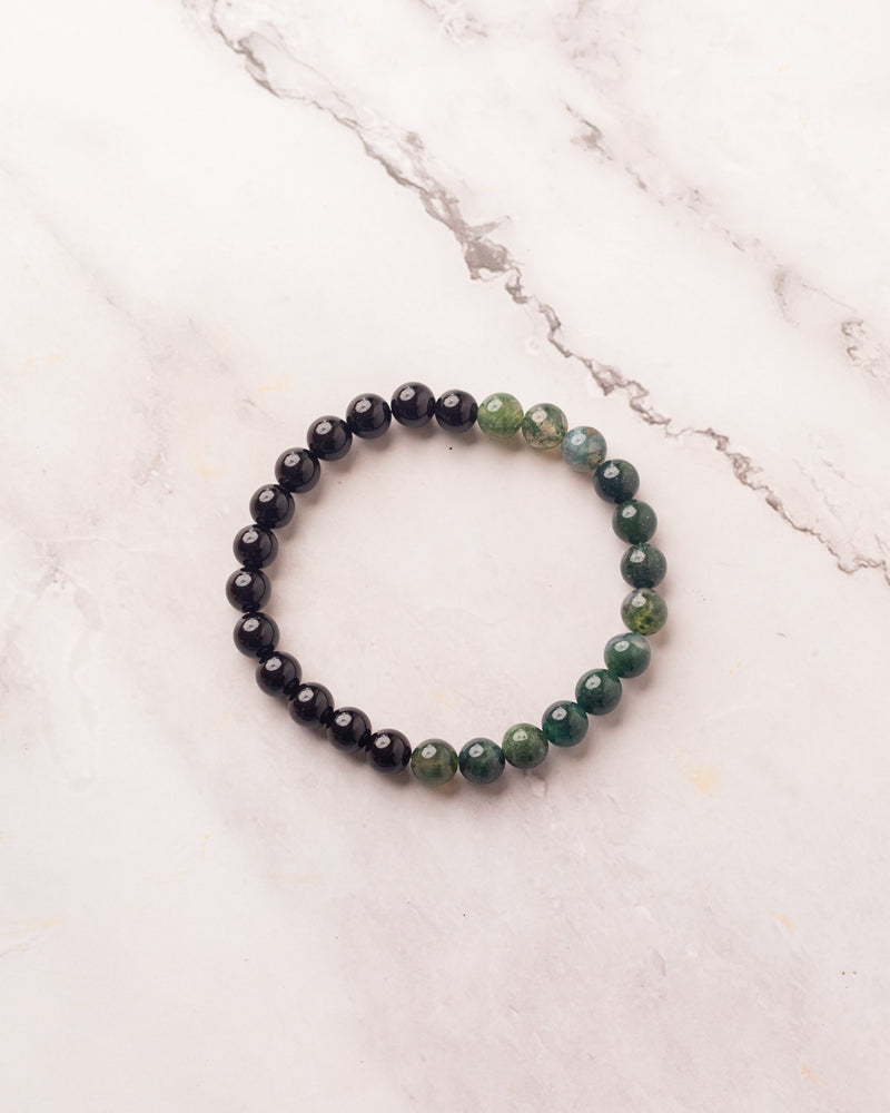 Green Moss Agate and Black Onyx Men's Bracelet