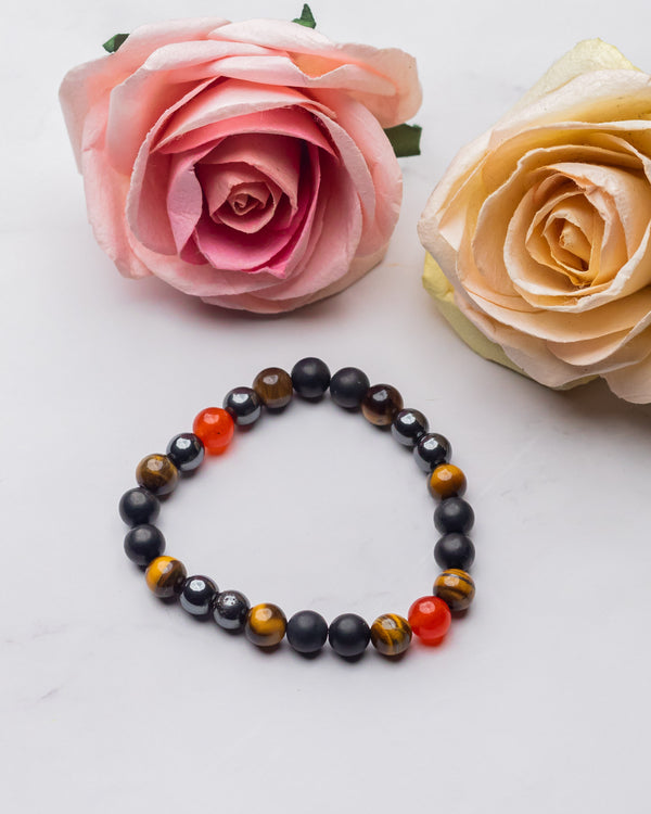 Tiger's Eye ,Hematite, Shungite and Carnelian Men's Bracelet