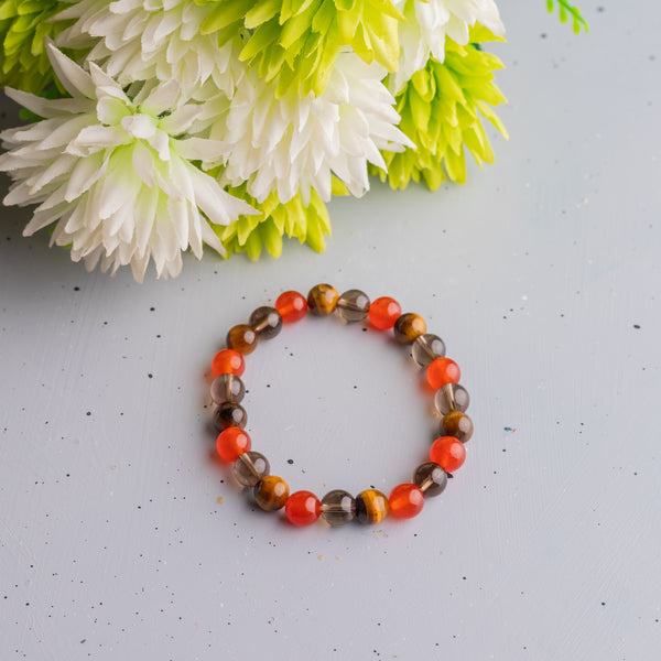 Carnelian, Smoky Quartz And Tiger's Eye Bracelet