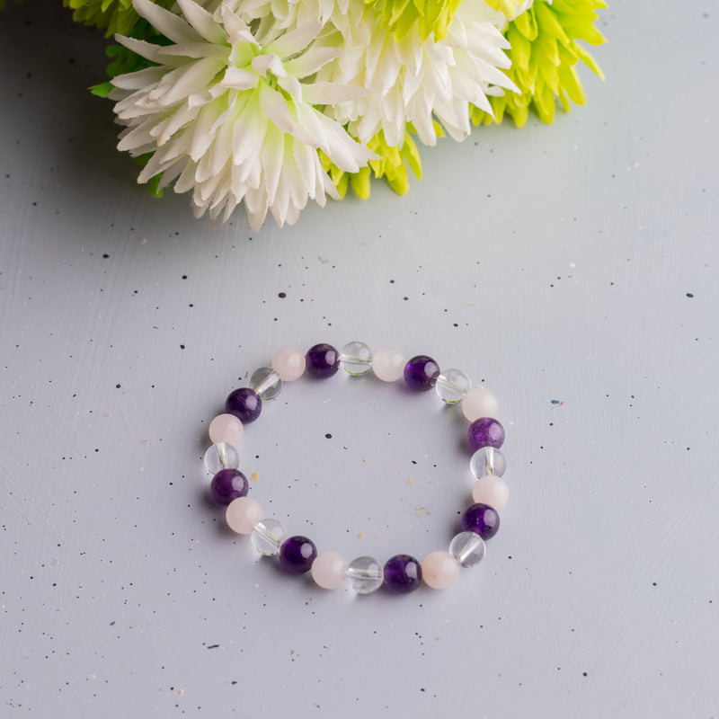 Amethyst, Clear Quartz And Rose Quartz Bracelet