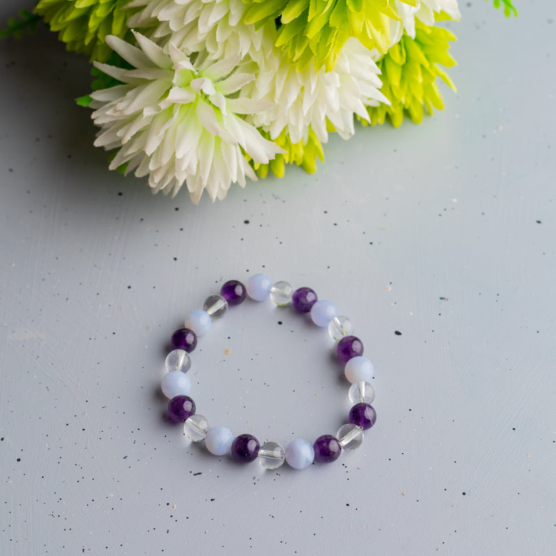 Amethyst, Clear Quartz And Blue Lace Agate Bracelet