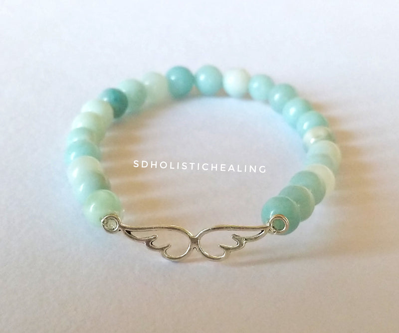 Amazonite Slim Bracelet with Angel Wing Charm