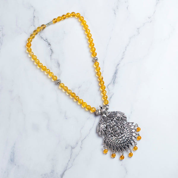 Citrine Faceted Necklace with Mahalakshmi German Silver Pendant