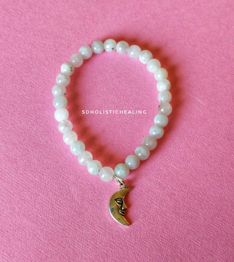 Moonstone Slim Bracelet with Moon Charm