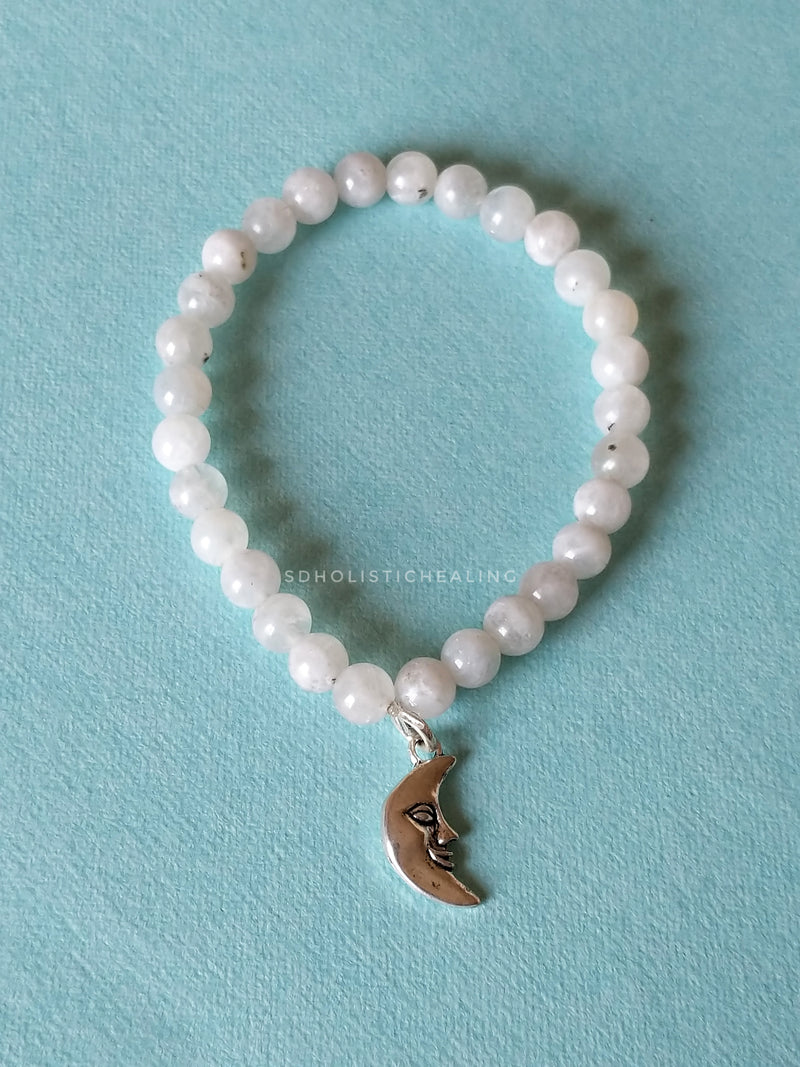 Moonstone Slim Bracelet with Moon Charm