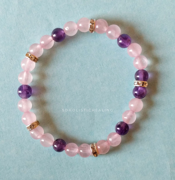 Rose Quartz and Amethyst Slim Bracelet