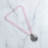 Rose Quartz Chips Necklace with German Silver Pendant