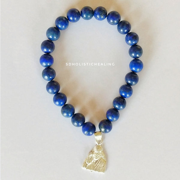 Lapis Lazuli Bracelet with a Silver Sai Baba Charm
