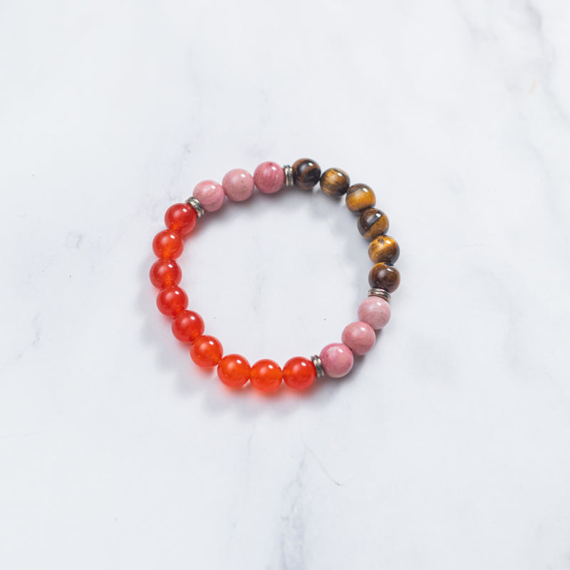 Tiger's Eye, Carnelian and Rhodocrosite Bracelet