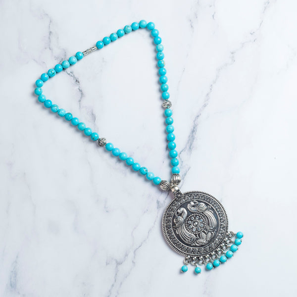 Turquoise Necklace with German Silver Pendant